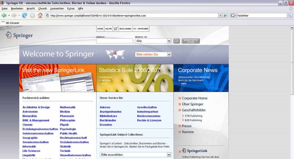 Springer homepage